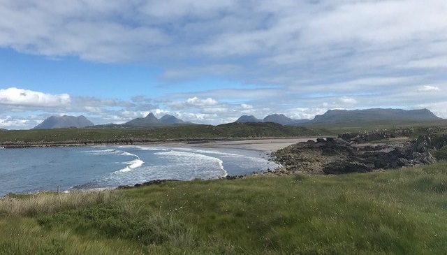 scottish landscape with Patagonia holiday house in foreground